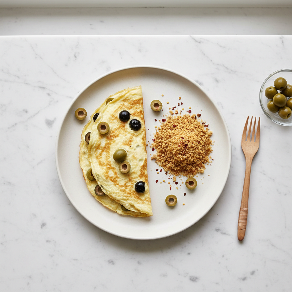 Omelette aux Olives et Farine Grillée