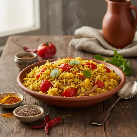 Riz aux tomates et poivrons à l'indienne