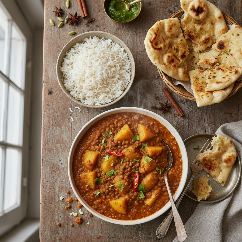 Curry de lentilles et pommes de terre à l'indienne