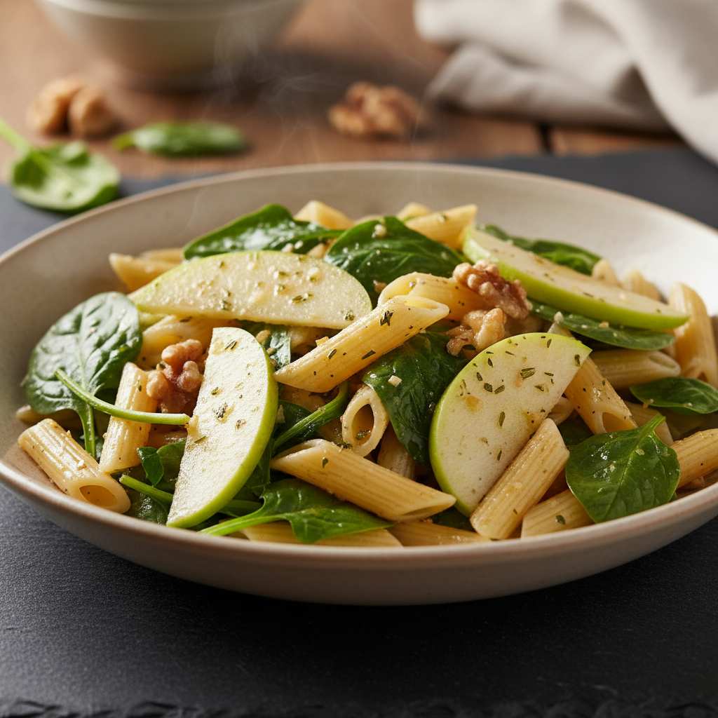 Salade Chaude Pâtes-Épinards-Pomme