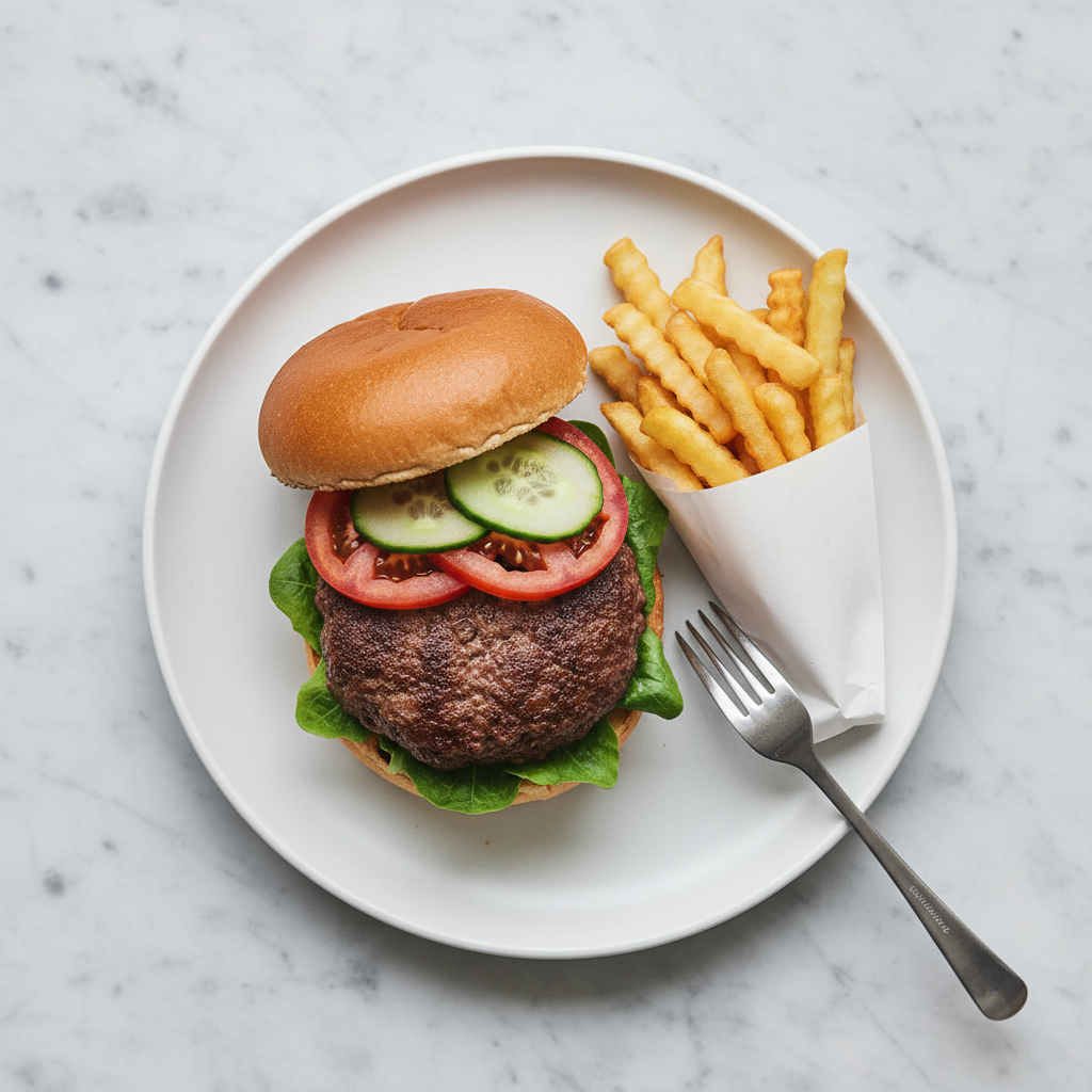 Burger maison avec frites de pommes de terre