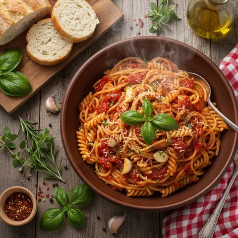 Penne with Tomato and Garlic Sauce