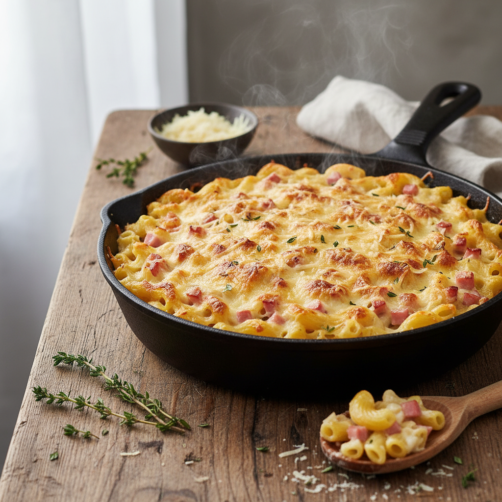 Gratin de coquillettes au jambon et fromage