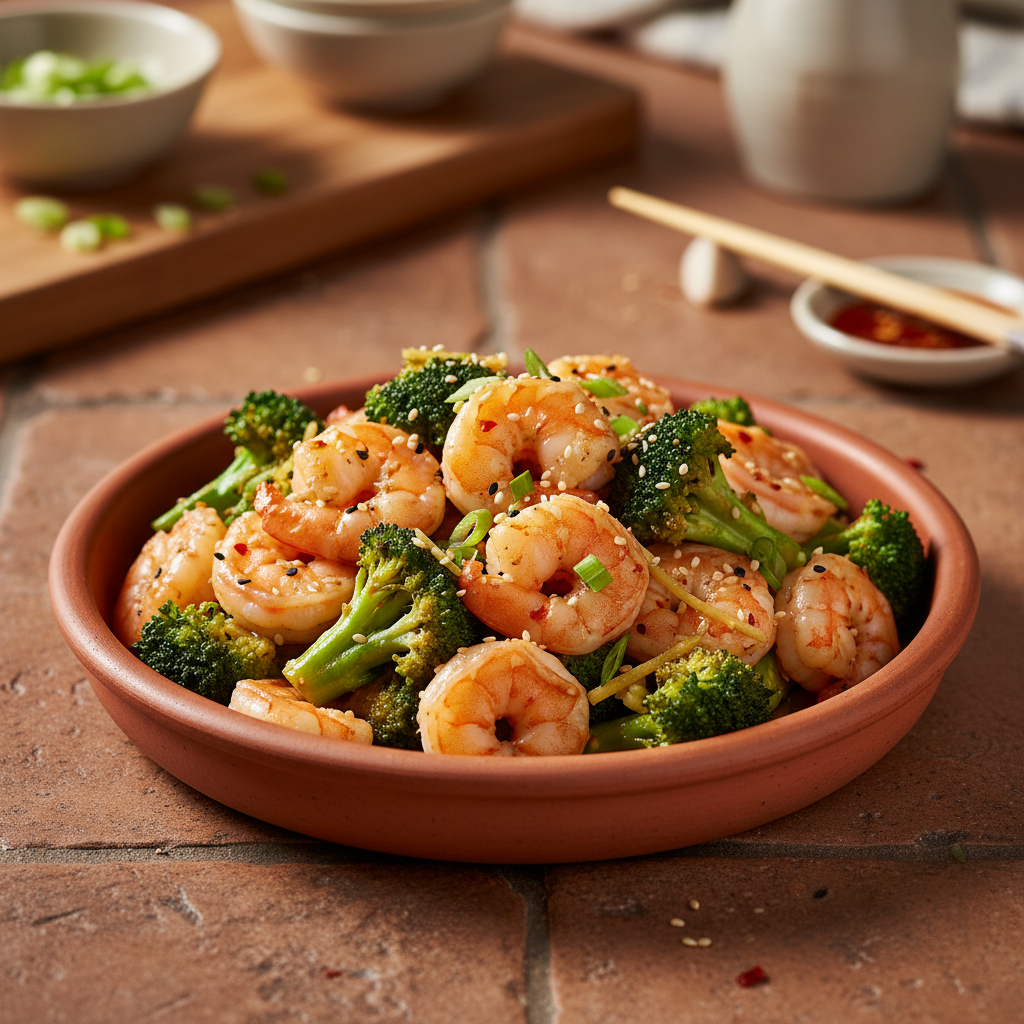 Crevettes Sautées au Brocoli (Style Asiatique)