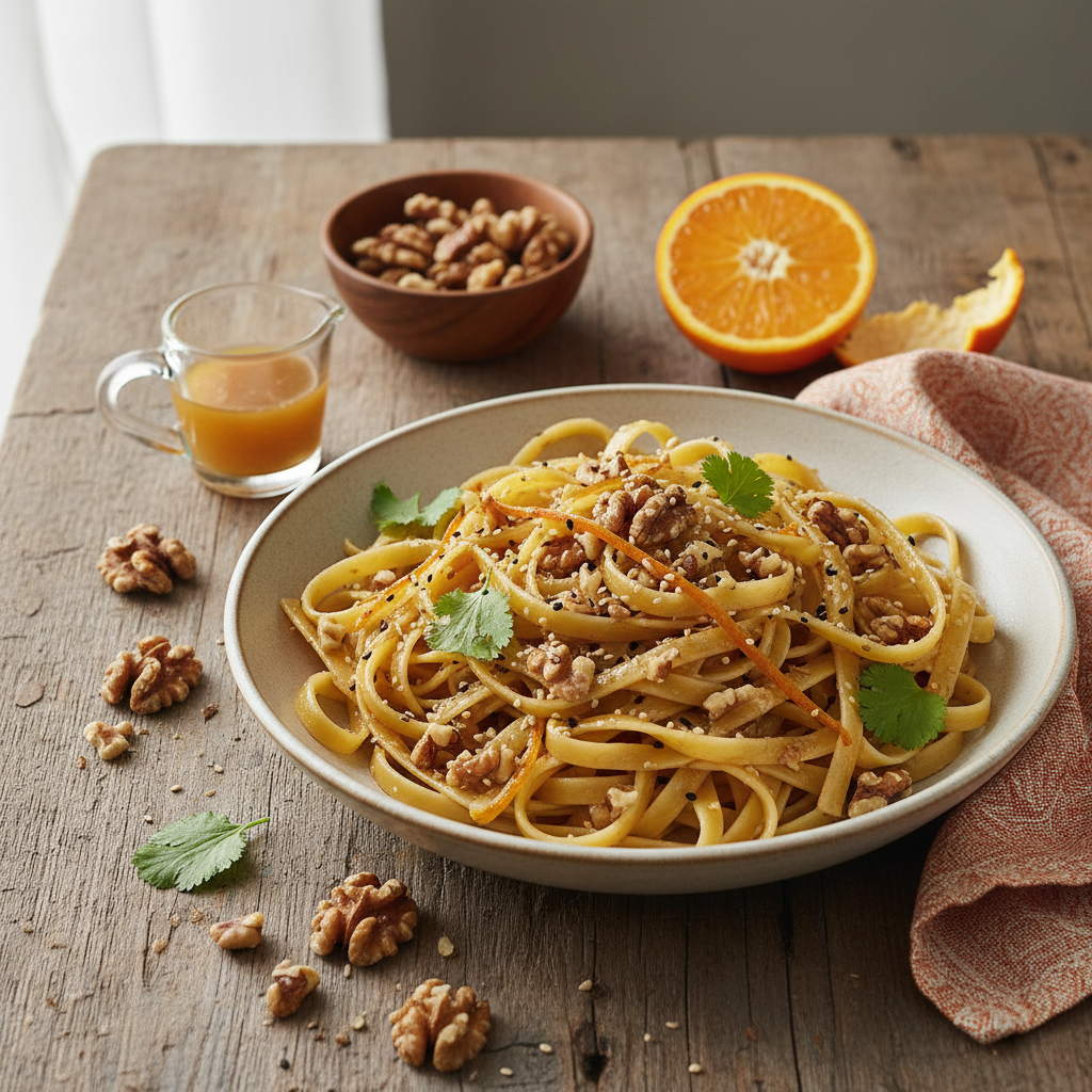 Pâtes Asiatiques aux Noix et Orange