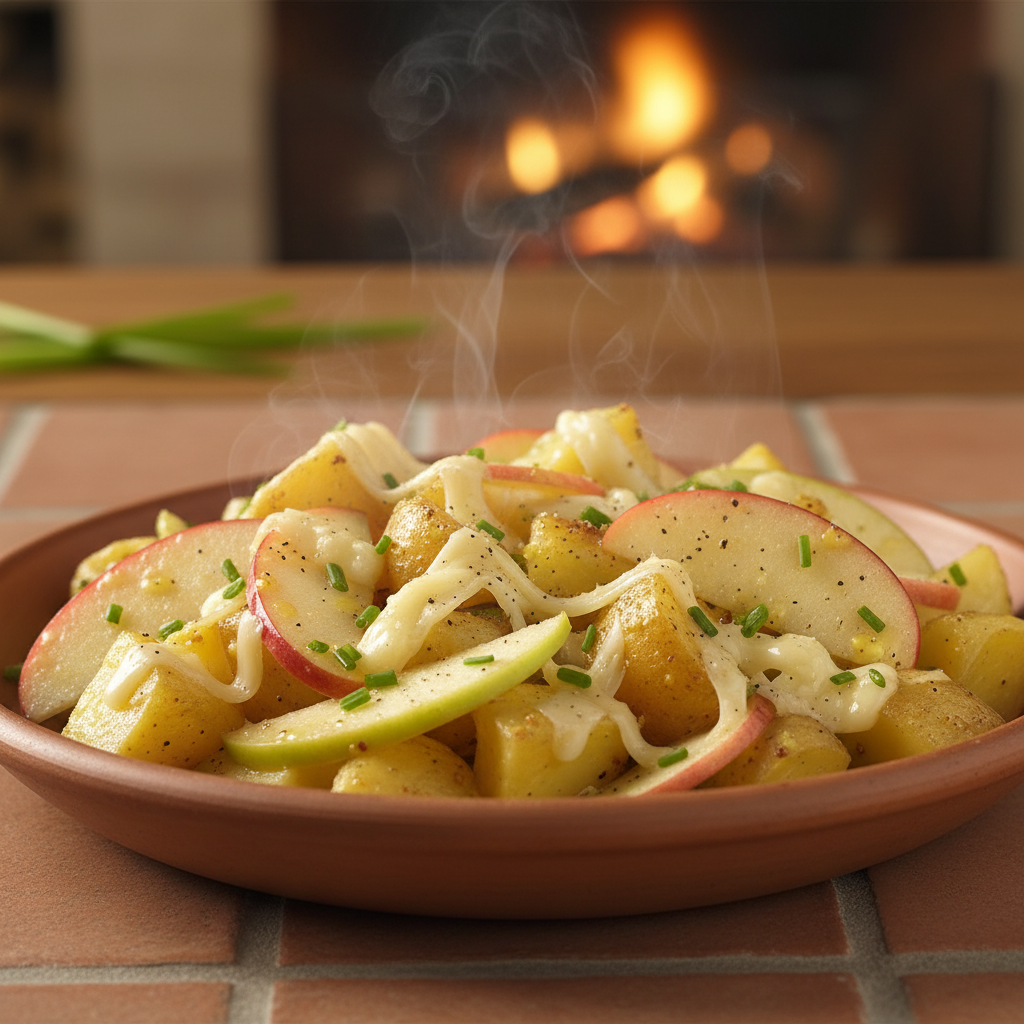 Salade tiède de pommes de terre, pomme et Gruyère