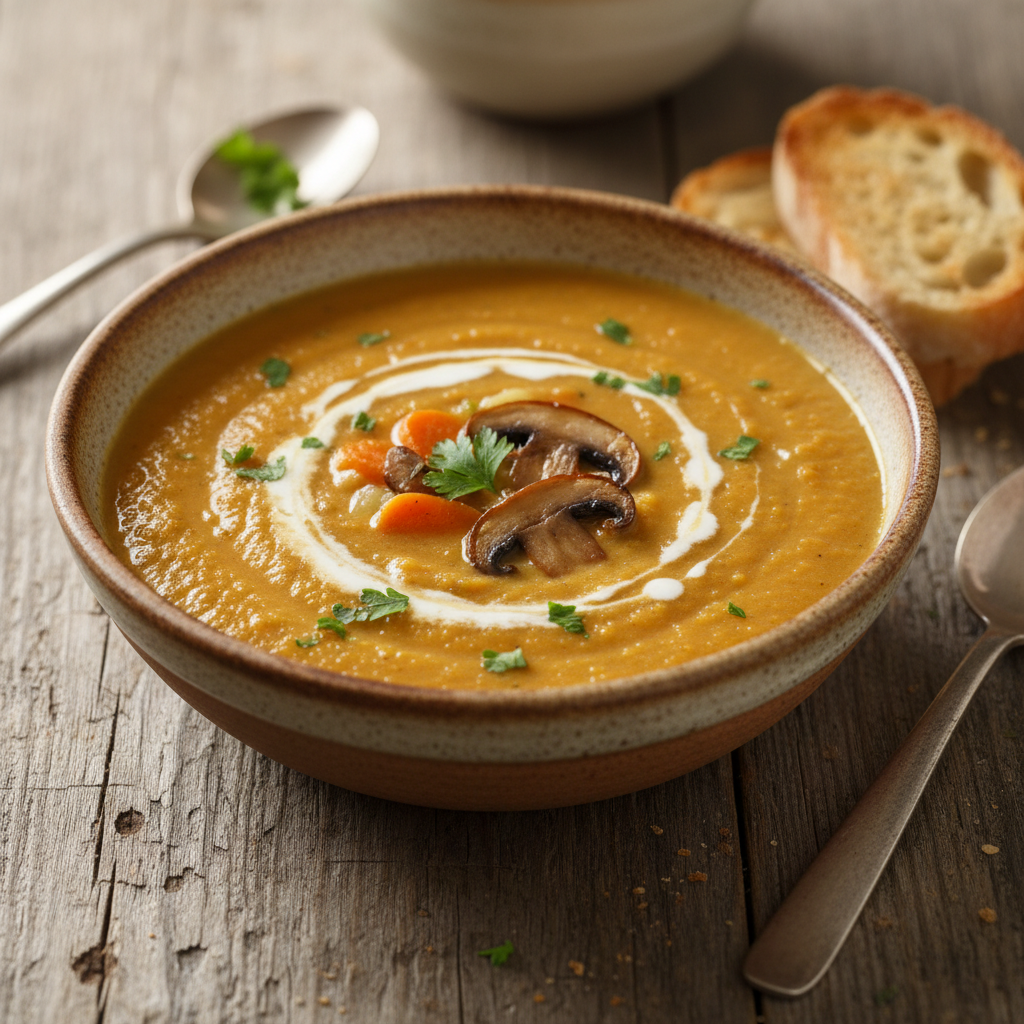 Soupe crémeuse carottes-champignons-pommes de terre