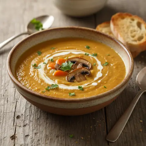 Cremige Karotten-Pilz-Kartoffel-Suppe