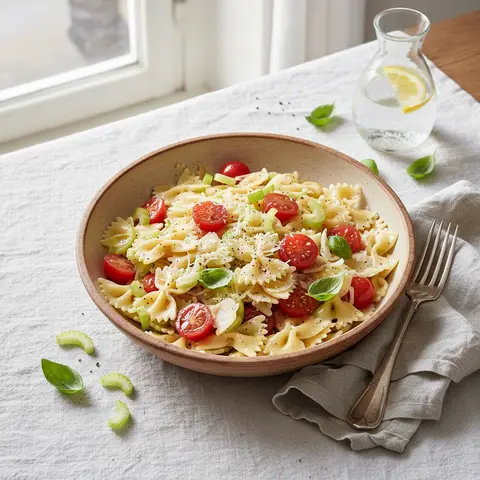 Farfalle Pasta with Tomatoes and Celery