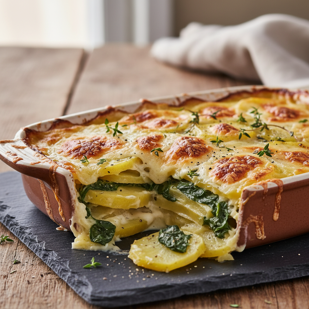 Gratin de Pommes de Terre aux Épinards