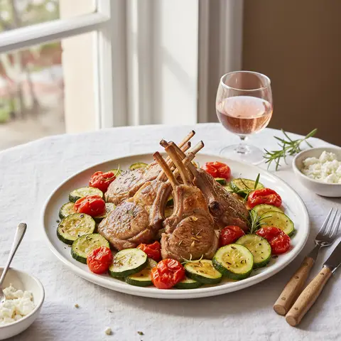 Roasted Lamb Chops with Zucchini and Cherry Tomatoes