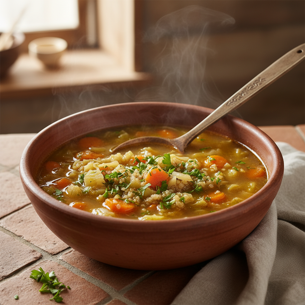Soupe au Chou, Carottes et Quinoa