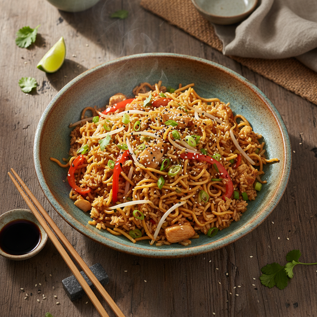 Riz sauté aux nouilles croustillantes