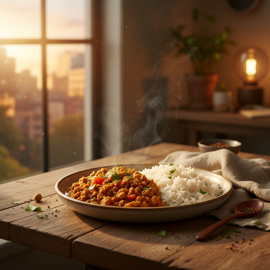 Curry de viande hachée et riz