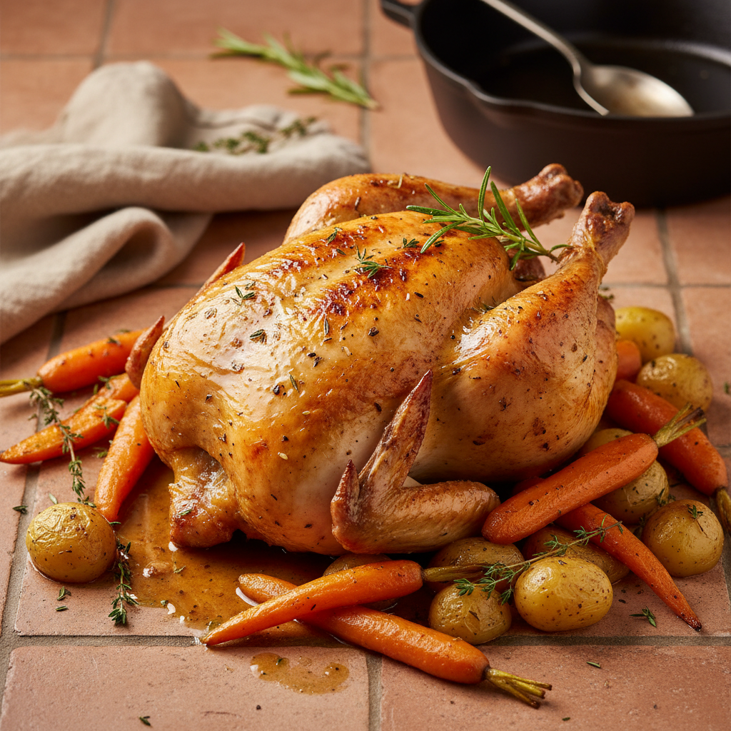 Poulet rôti aux carottes et pommes de terre