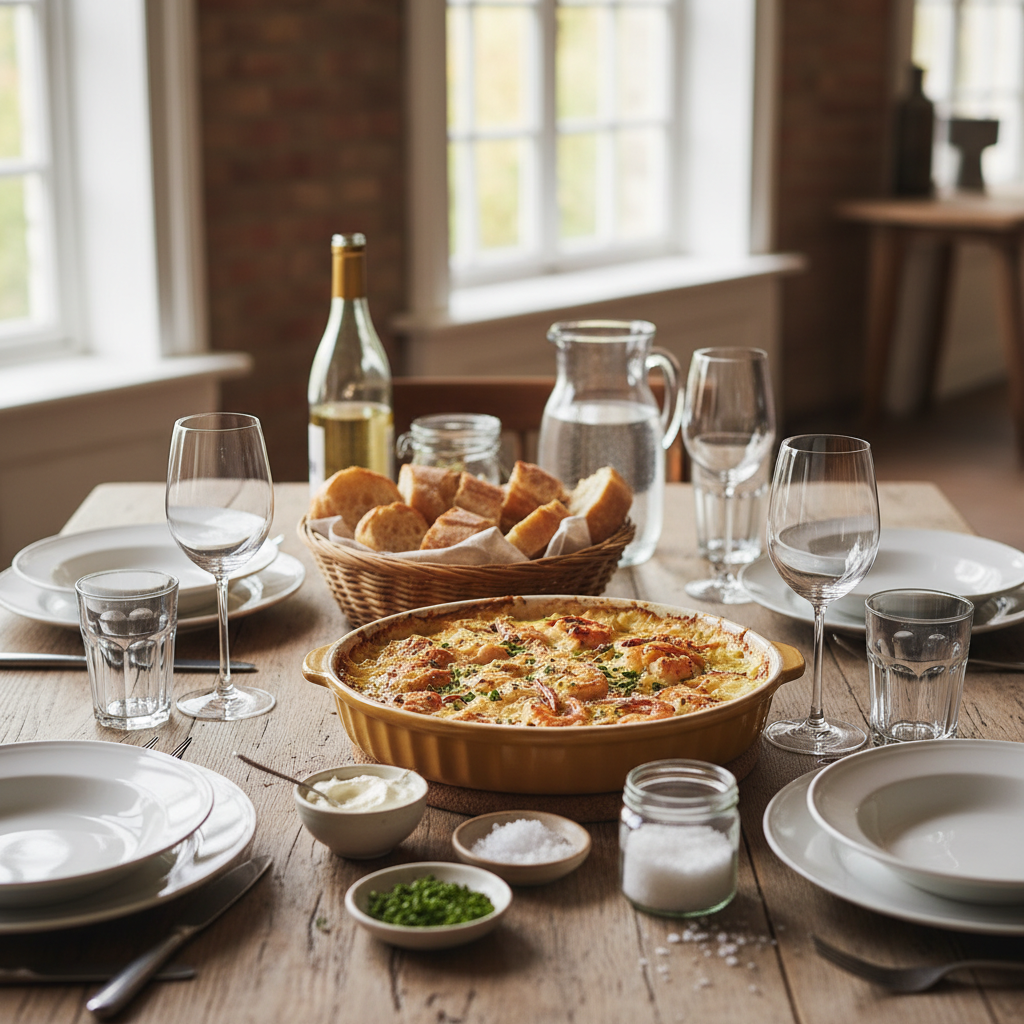 Gratin de pommes de terre et crevettes