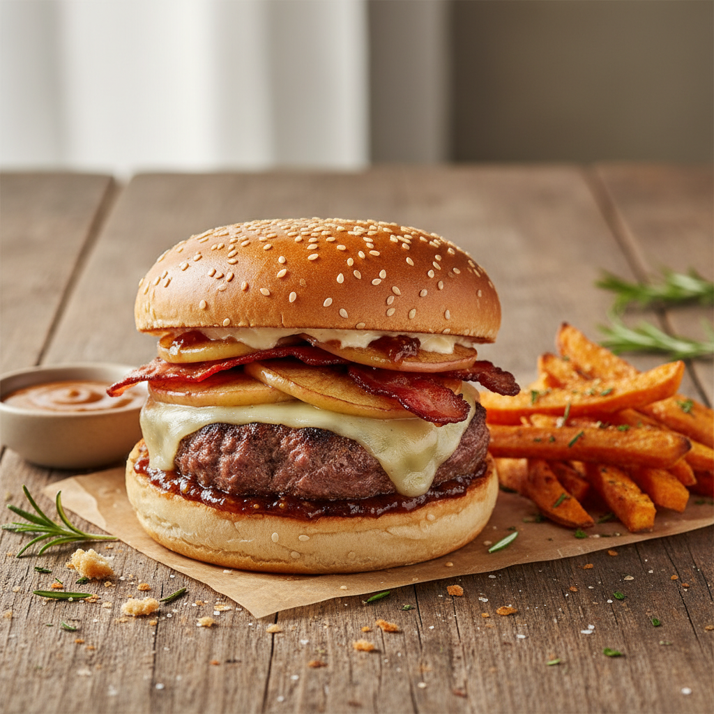 Burger maison au steak haché et pommes