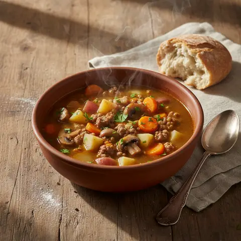 Vollständige Gemüse- und Fleischsuppe