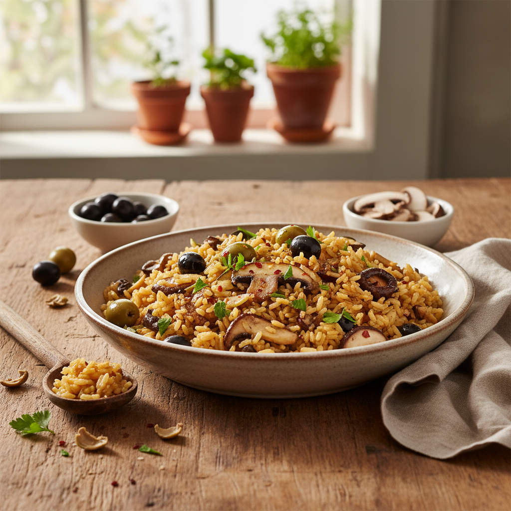 Riz Sauté aux Olives et Champignons