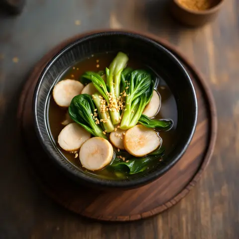 Bouillon de poulet au miso et chou chinois