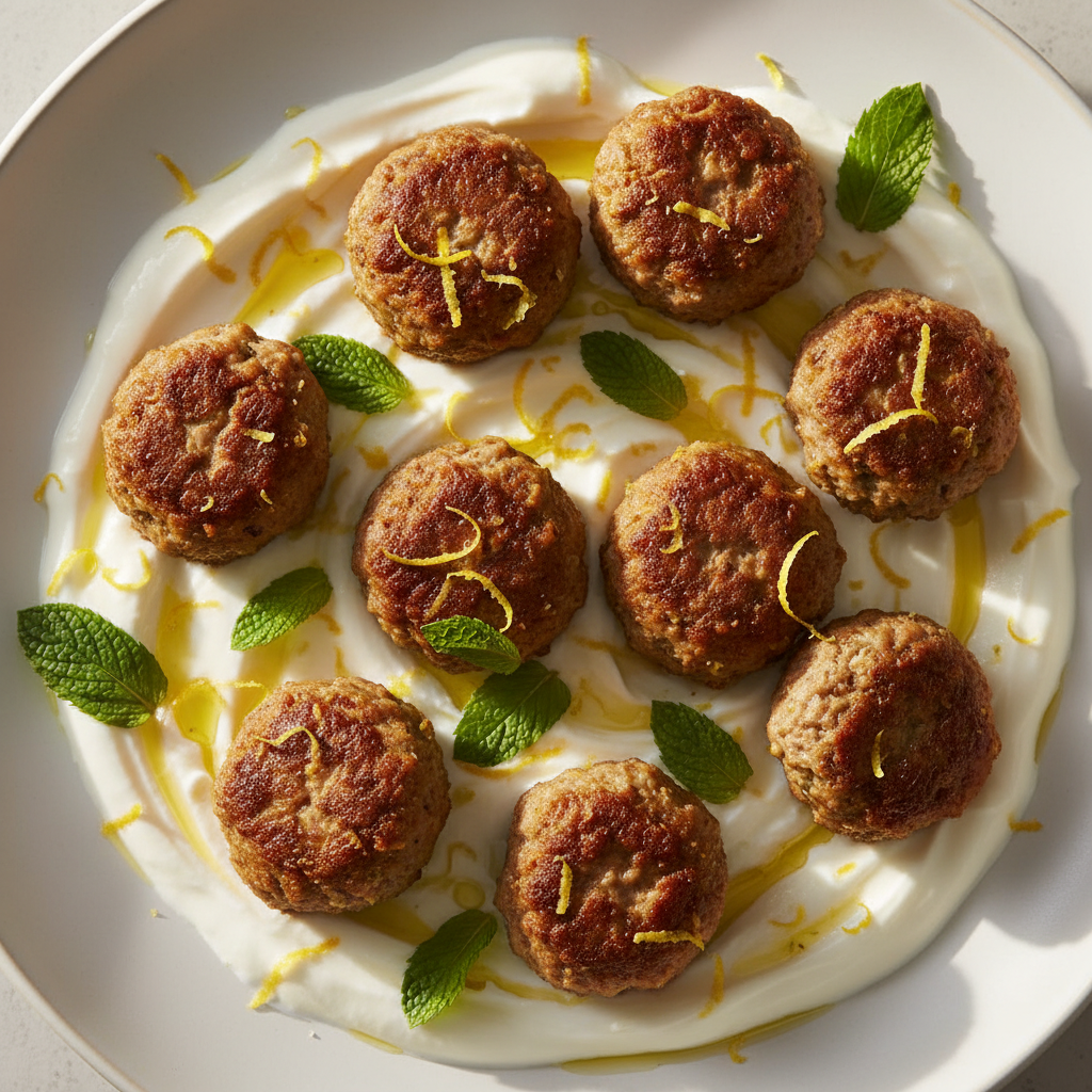 Boulettes d'agneau & menthe en sauce yaourt