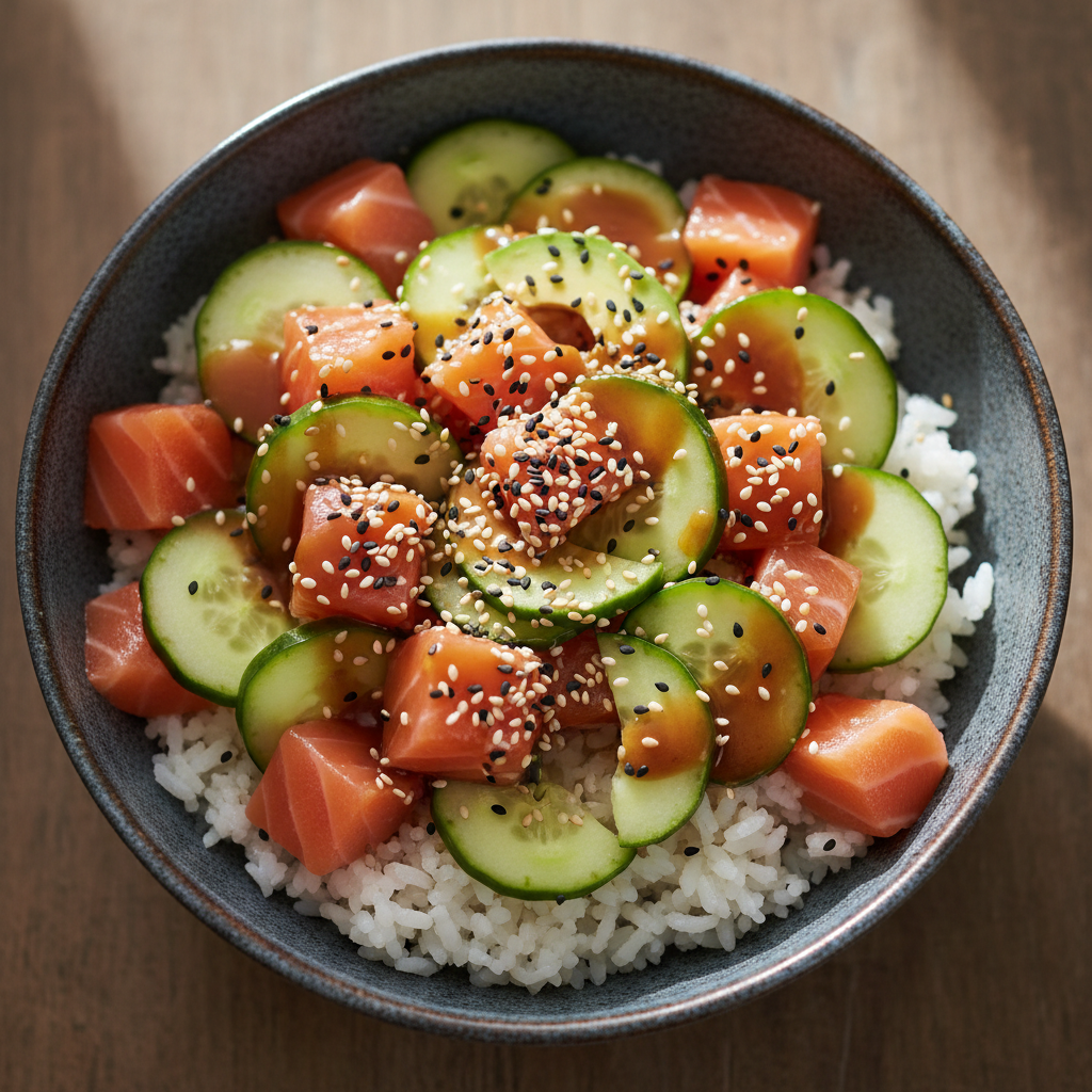 Bowl saumon & avocat concombre sauce ponzu sésame