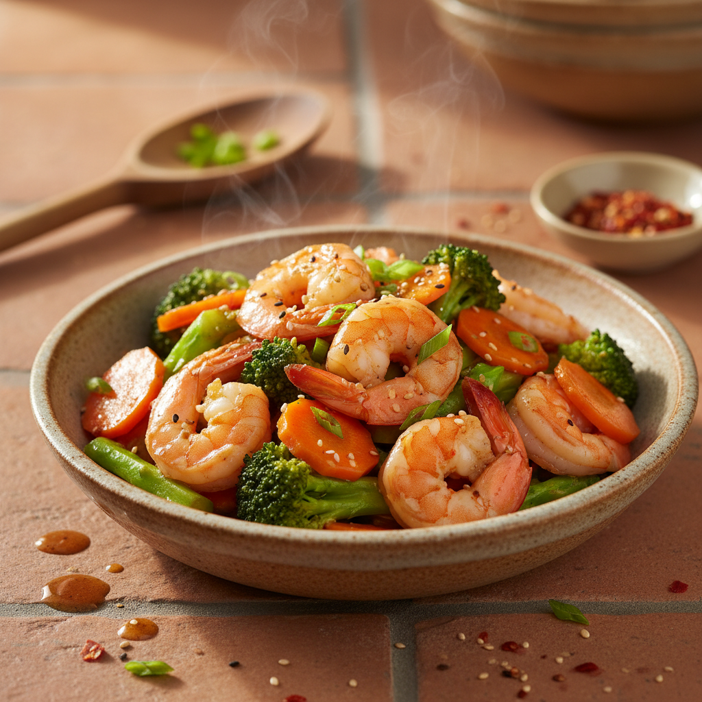 Crevettes Sautées aux Légumes