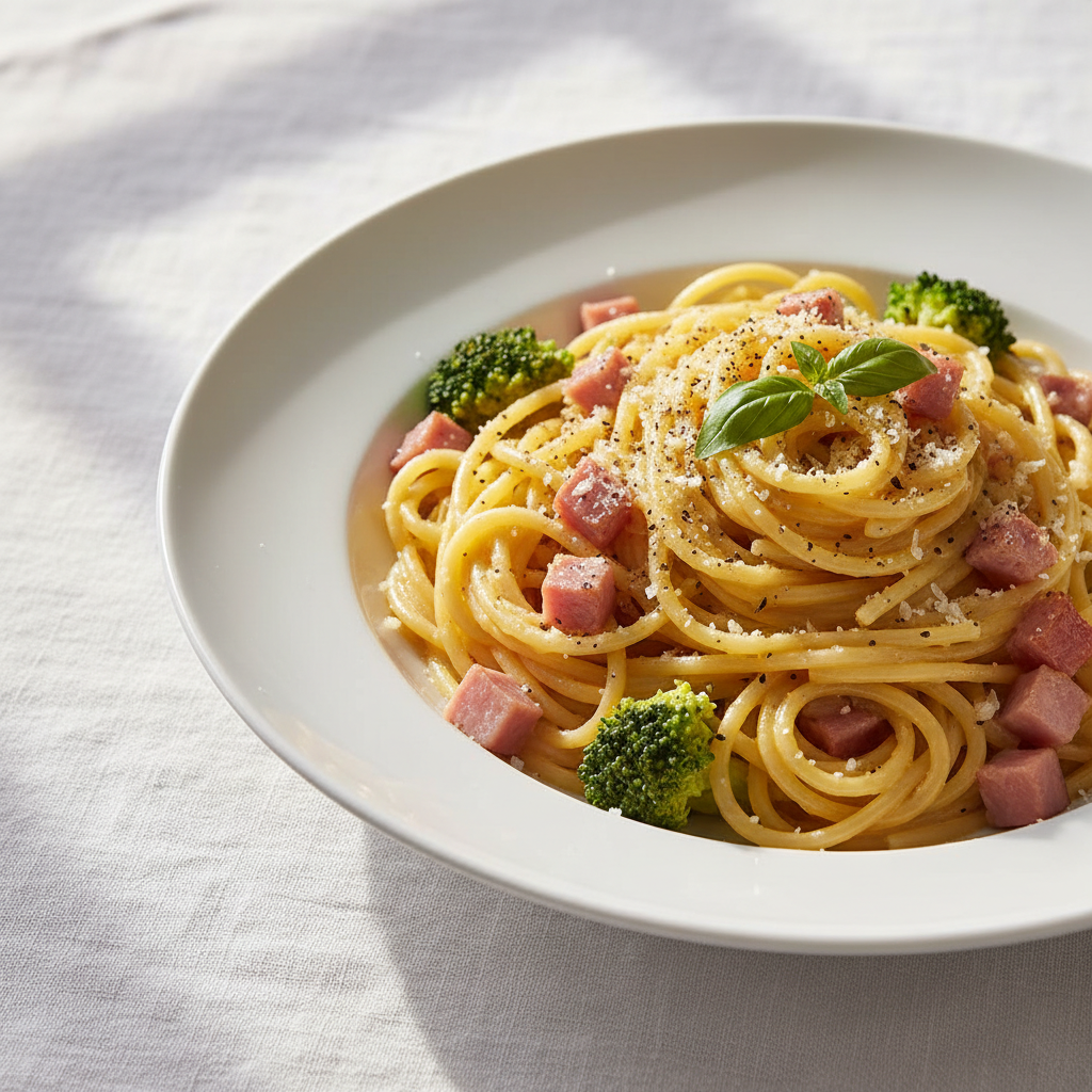 Pâtes à la carbonara simplifiée avec brocoli