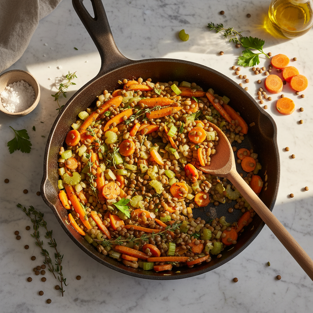 Poêlée de carottes, lentilles et céleri