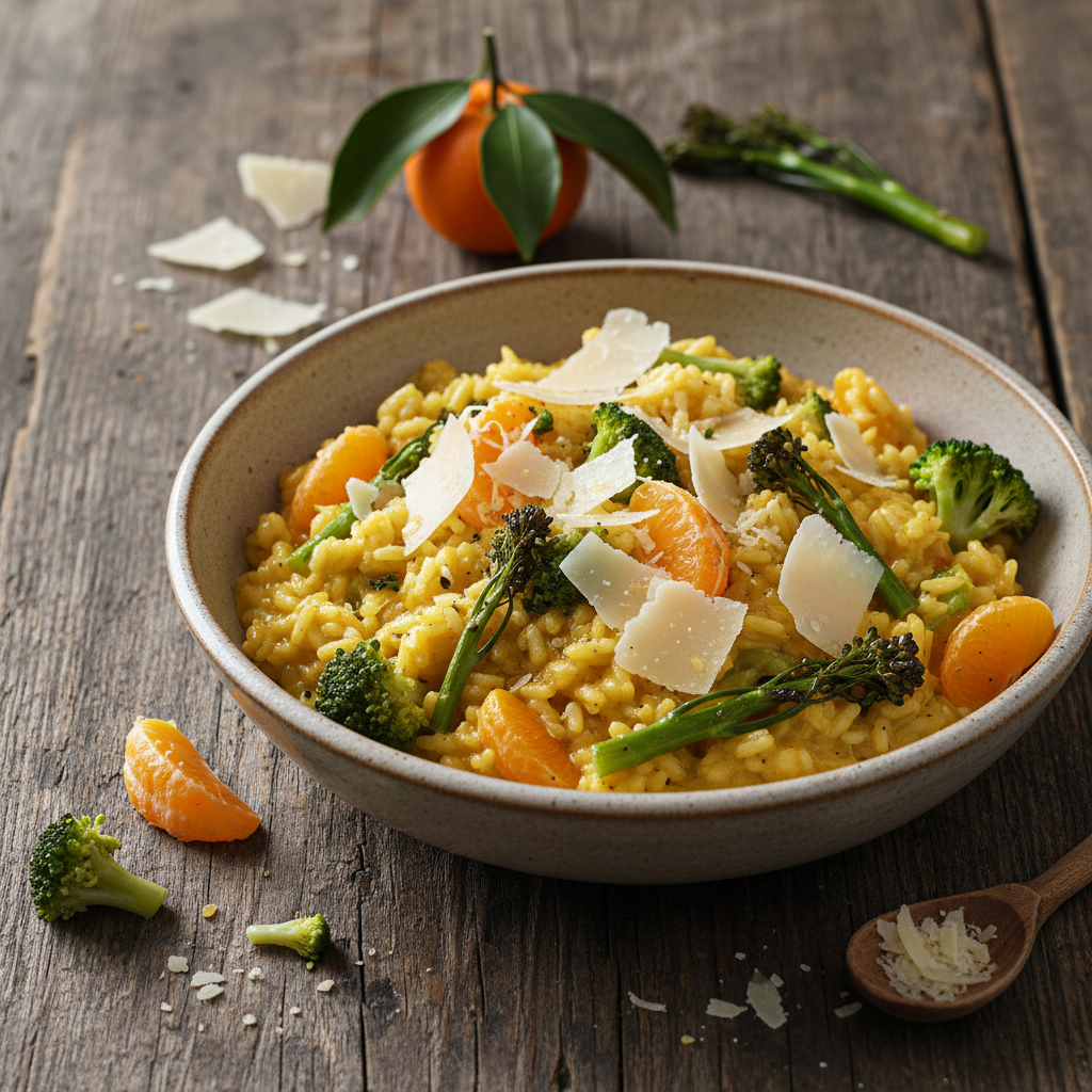 Risotto Créatif aux Clémentines, Brocoli et Parmesan Fumé