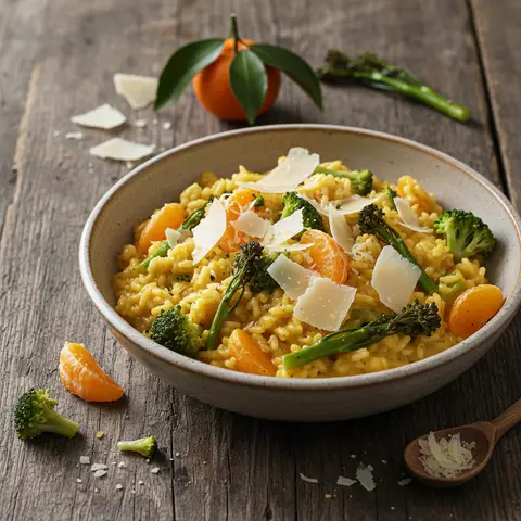 Creative Risotto with Mandarins, Broccoli, and Smoked Parmesan