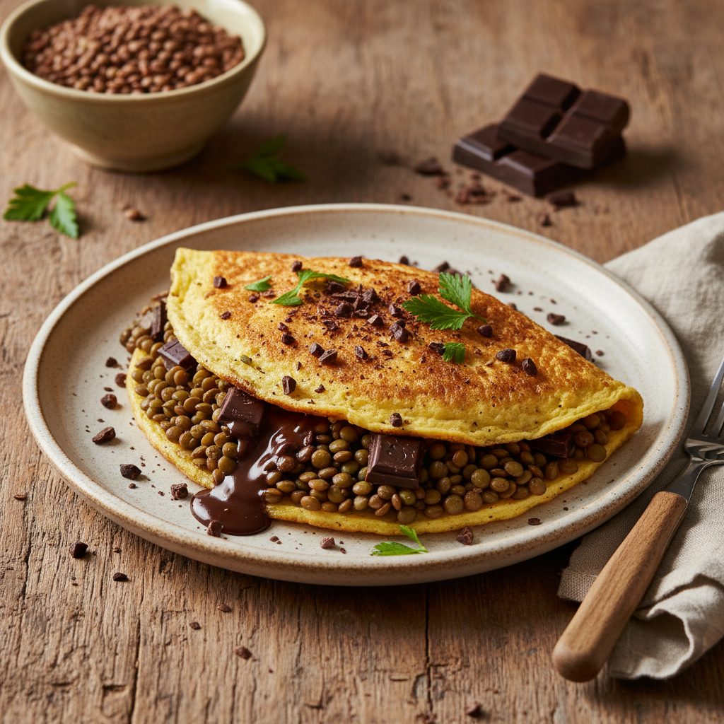 Omelette aux Lentilles et Chocolat Noir