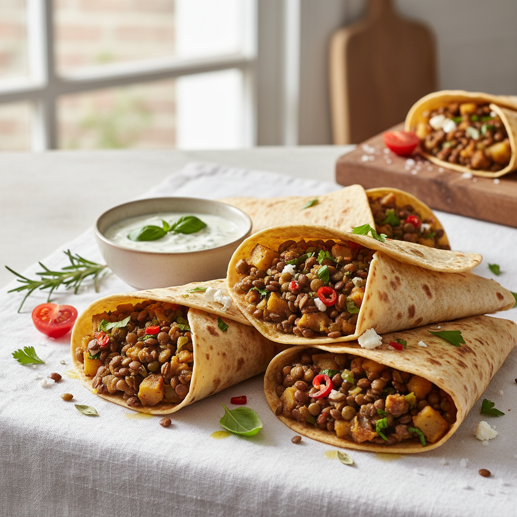 Wraps de pommes de terre et lentilles façon italienne
