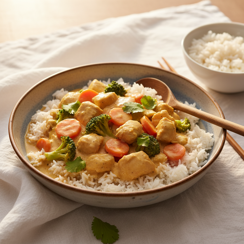 Curry asiatique de poulet aux carottes et brocoli