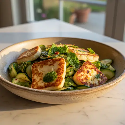 Grilled halloumi with zucchini and mint