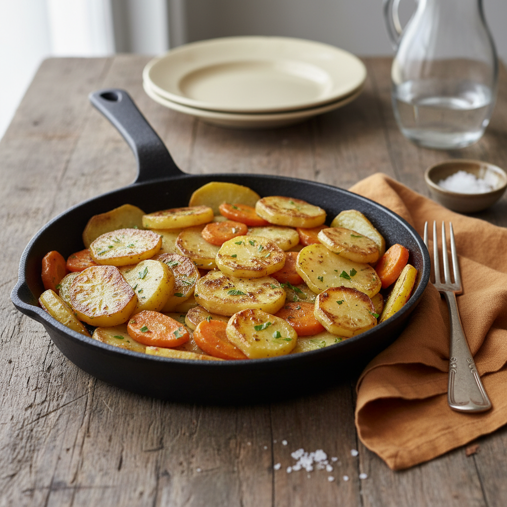 Poêlée de pommes de terre et carottes à la poêle