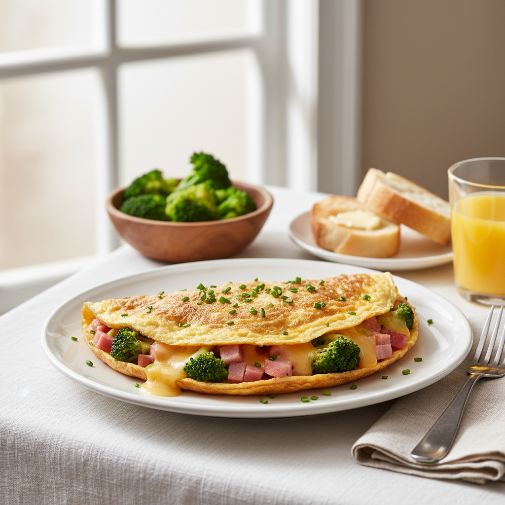 Omelette jambon-fromage et brocoli