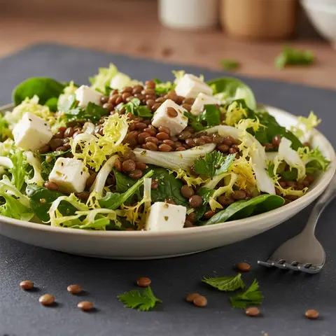 Grüner Salat mit kalten Linsen