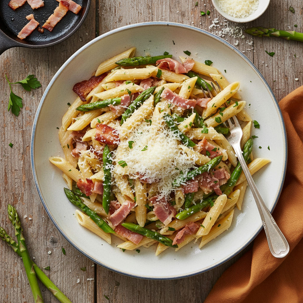 Pâtes Asperges Jambon Parmesan