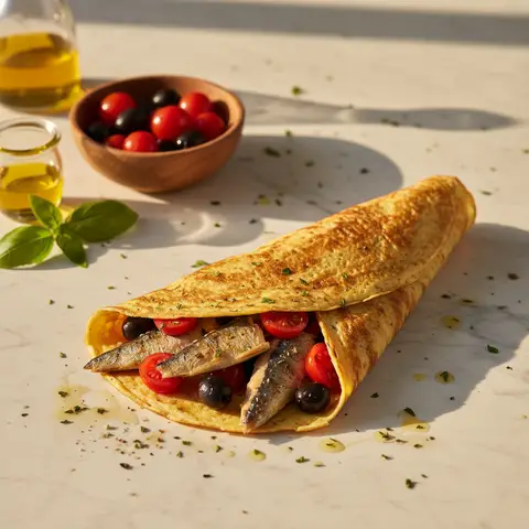 Sardine, Tomato and Olive Egg Crepe