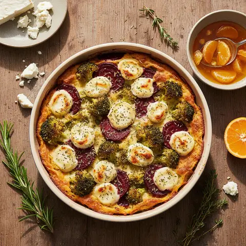 Mediterraner Gratin mit Brokkoli, Rote Bete und Ziegenkäse