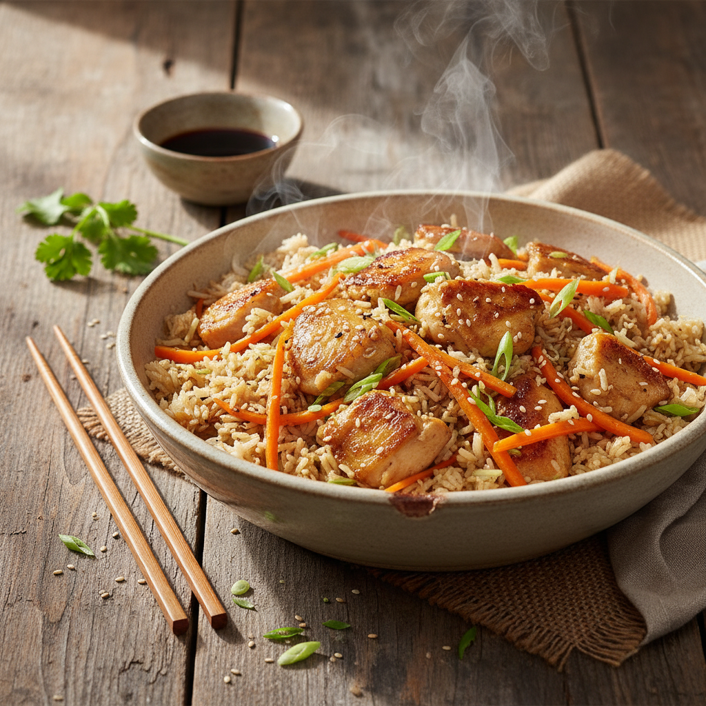 Riz sauté poulet et carottes