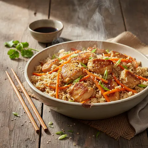 Gebratener Reis mit Huhn und Karotten