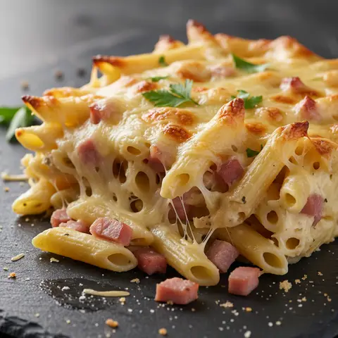 Nudelauflauf mit Schinken und Käse