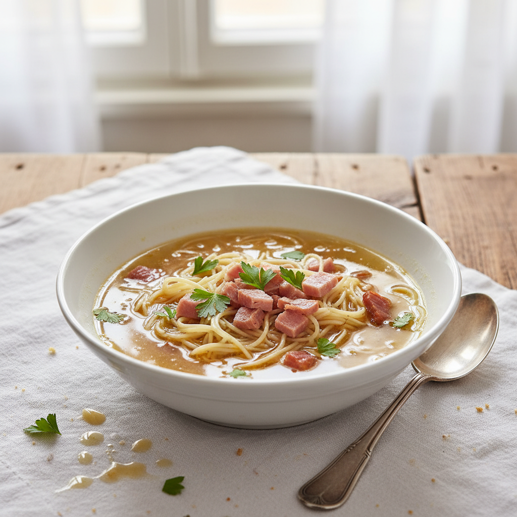 Soupe de Pâtes au Jambon