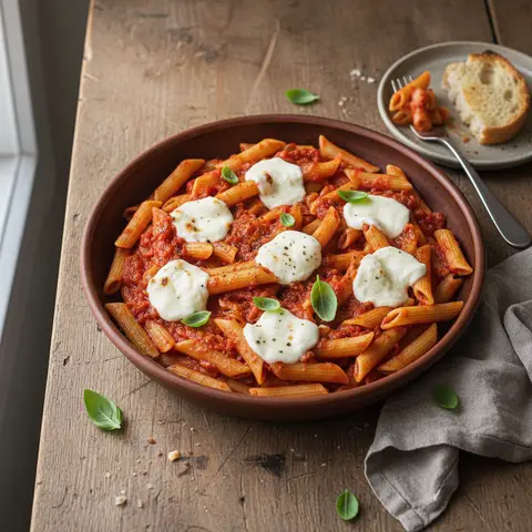 Penne with Tomato and Fresh Mozzarella