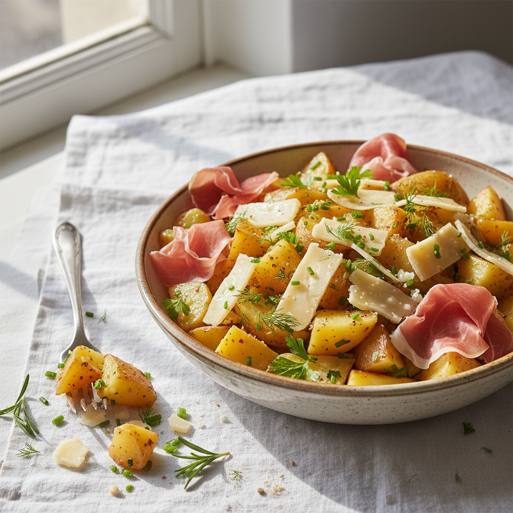 Salade de pommes de terre tiède au fromage et herbes