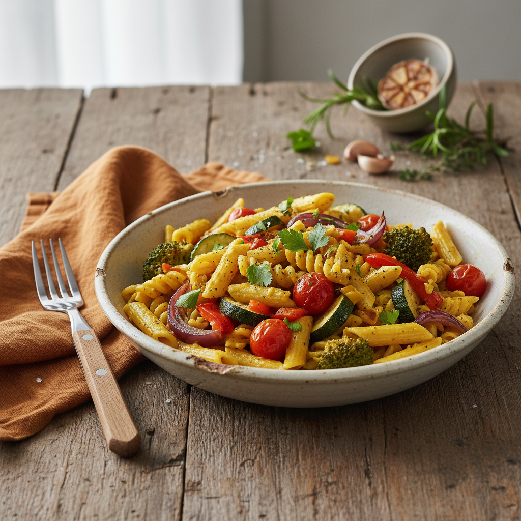 Pâtes au Curry et Légumes Rôtis
