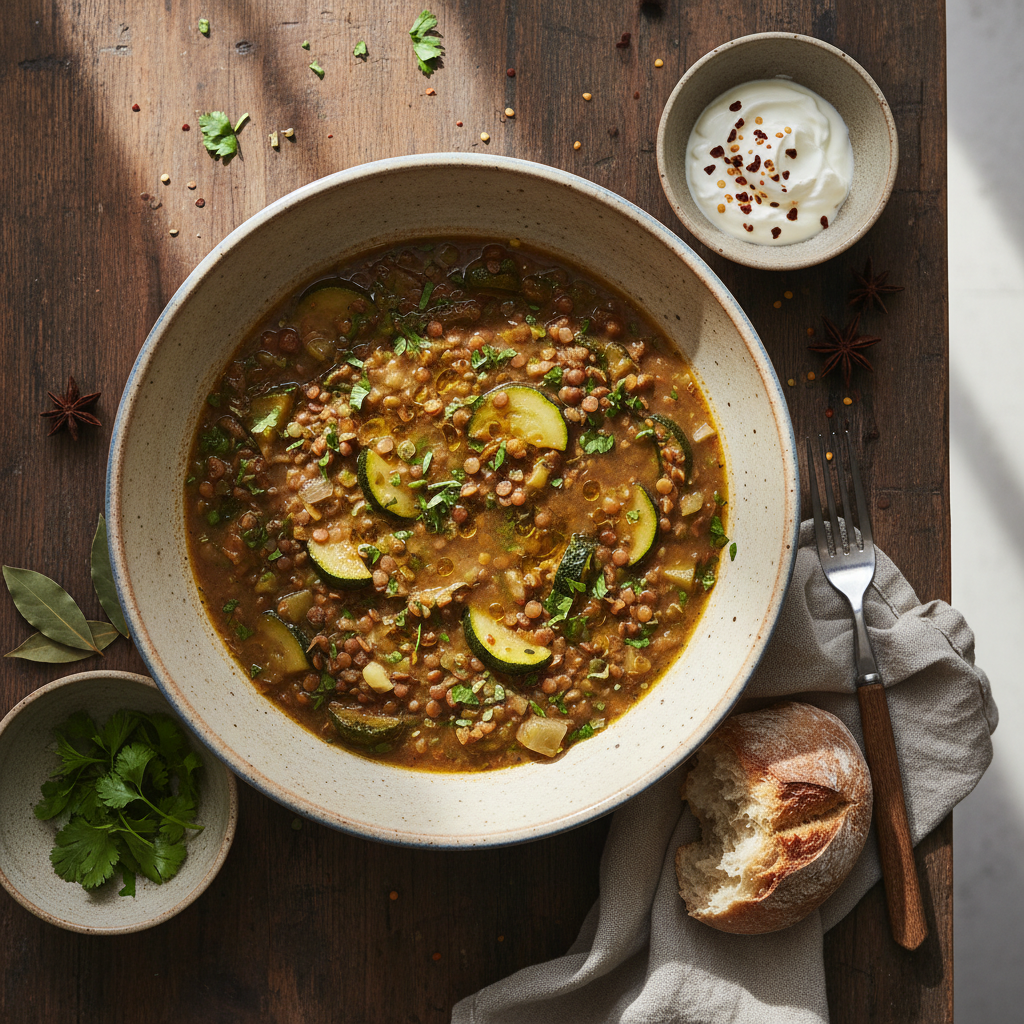 Soupe de lentilles et courgettes