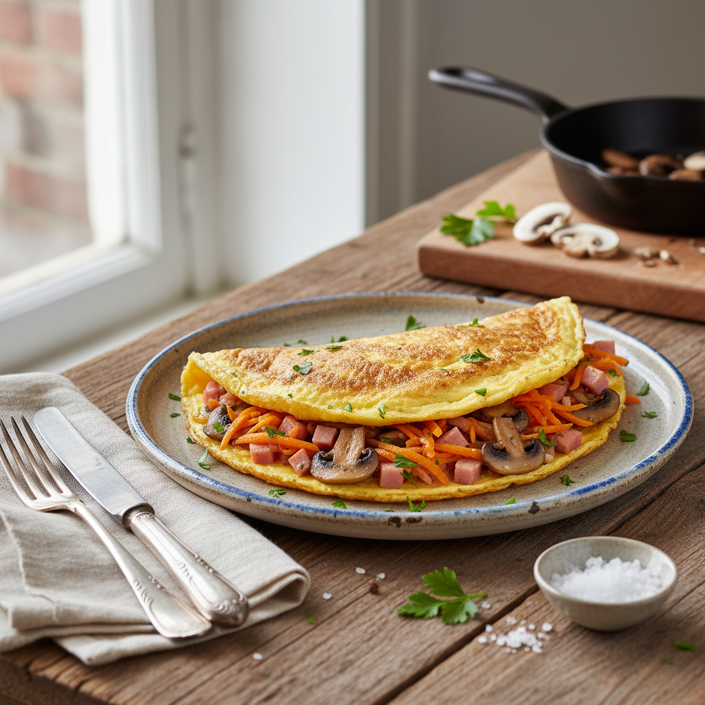 Omelette paysanne aux champignons et carottes